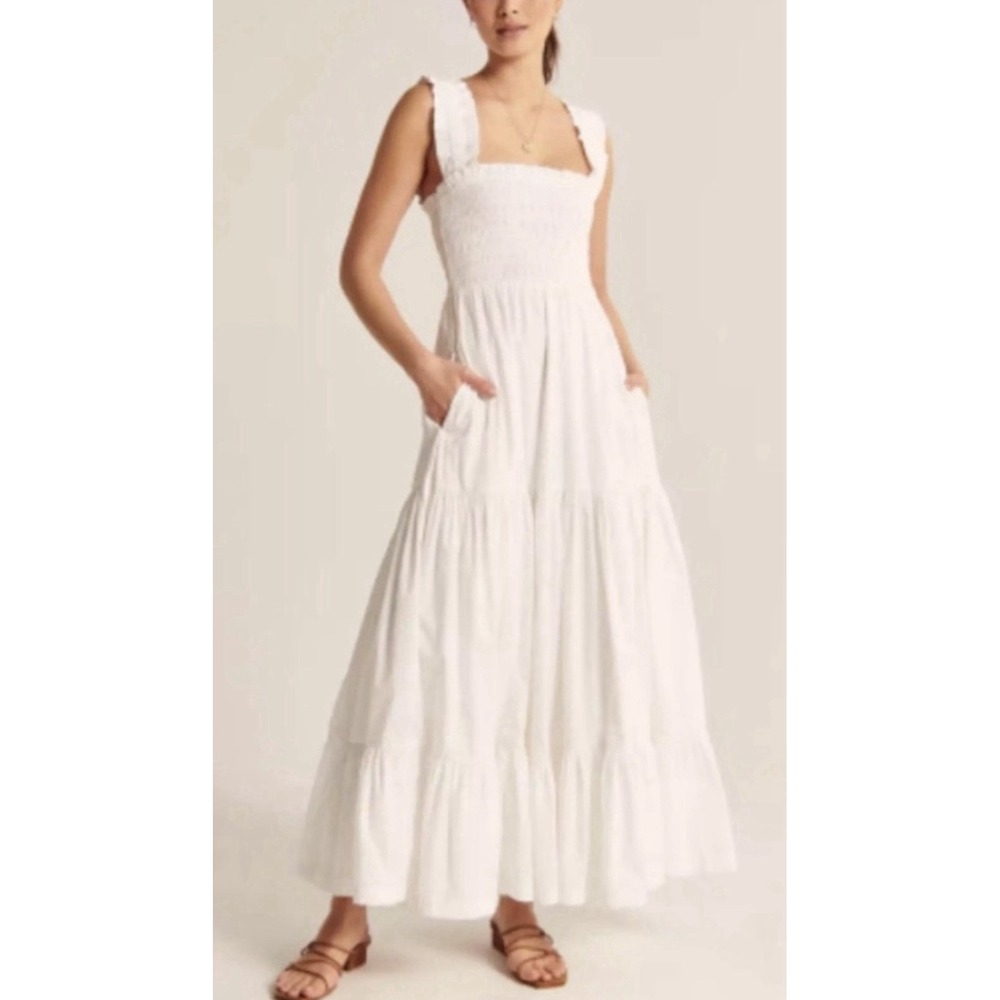 Abercrombie Sydney Smocked Tiered Maxi Dress White Cotton S Cottagecore Nap